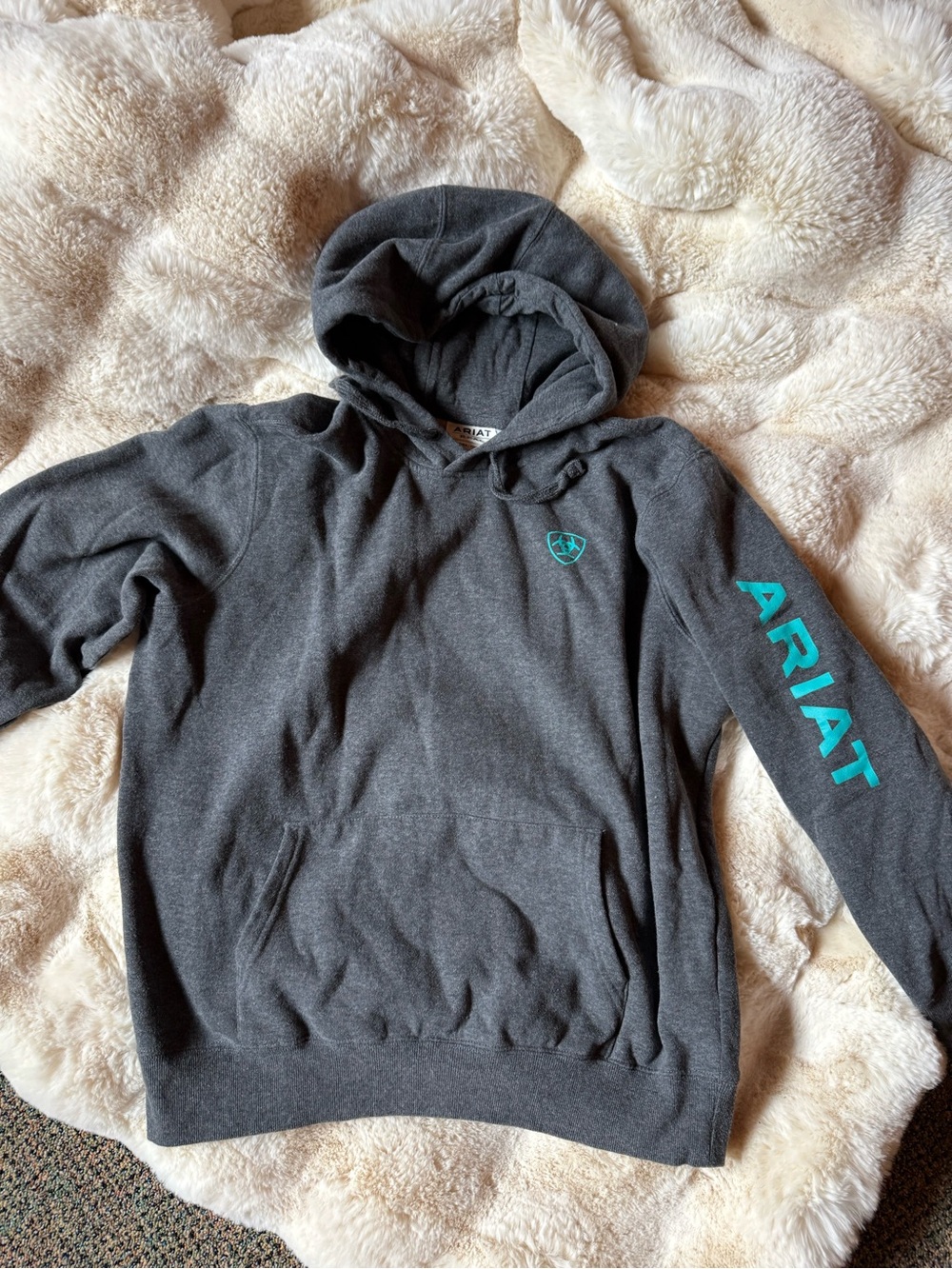 Ariat Dark Gray Pullover Hoodie with Teal Logo